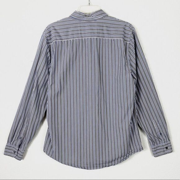 American Eagle Grey Vertical Striped Button Up Shirt - Picture 2 of 4